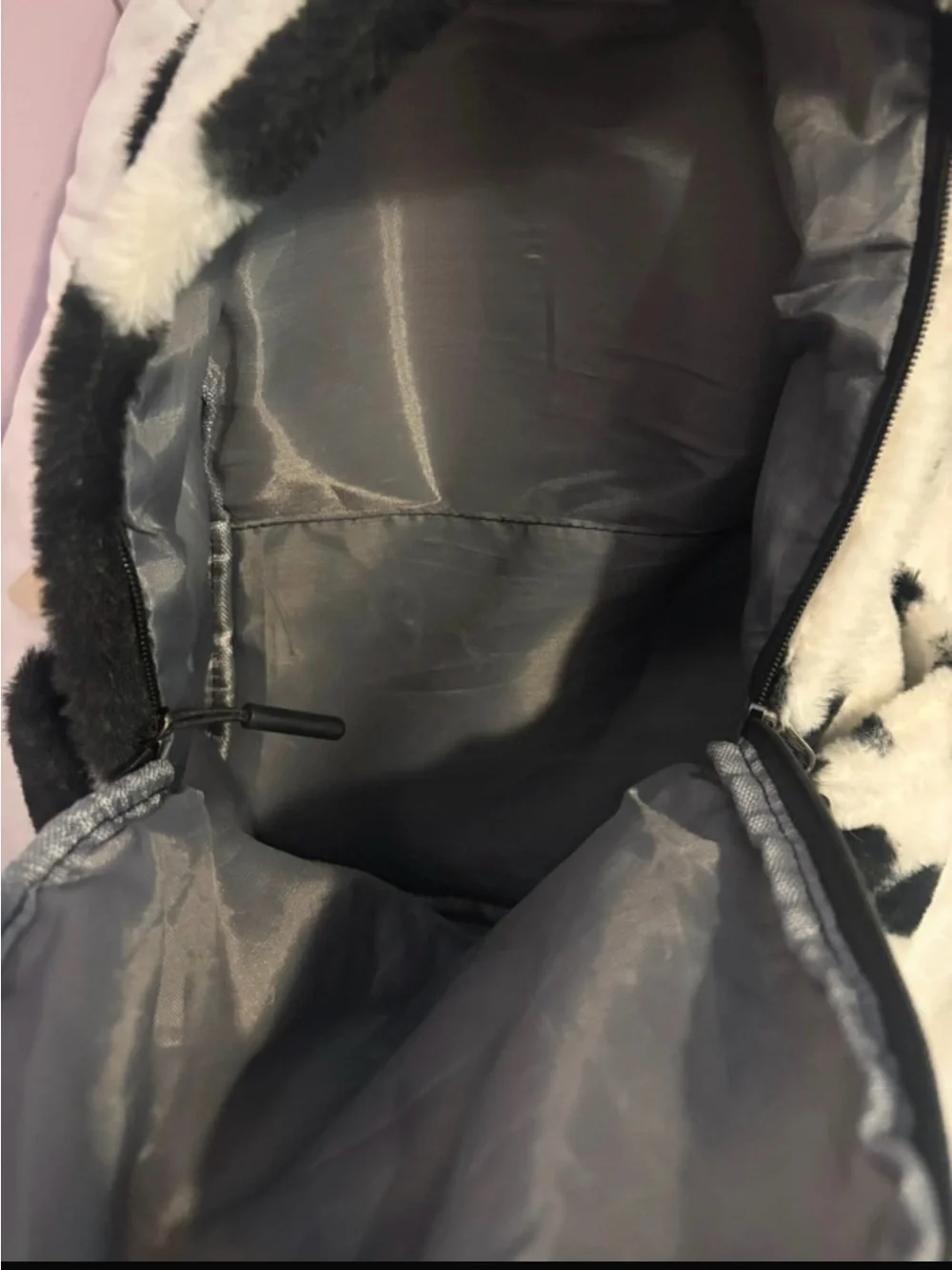 Black and White Cow Print Fur Backpack
